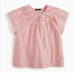 J.Crew Smocked cap-sleeve in striped cotton poplin